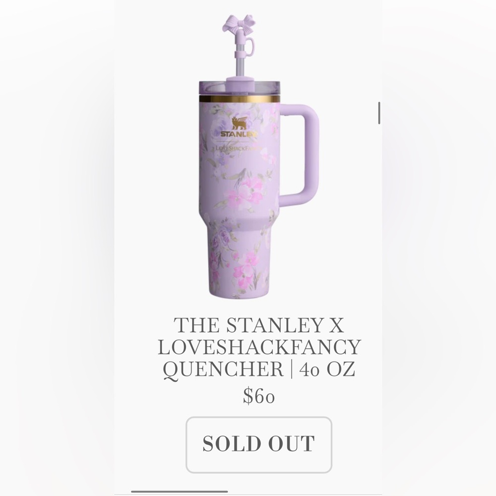 LOVE SHACK FANCY x STANLEY 40oz “Happy Thoughts” Purple tumbler.
